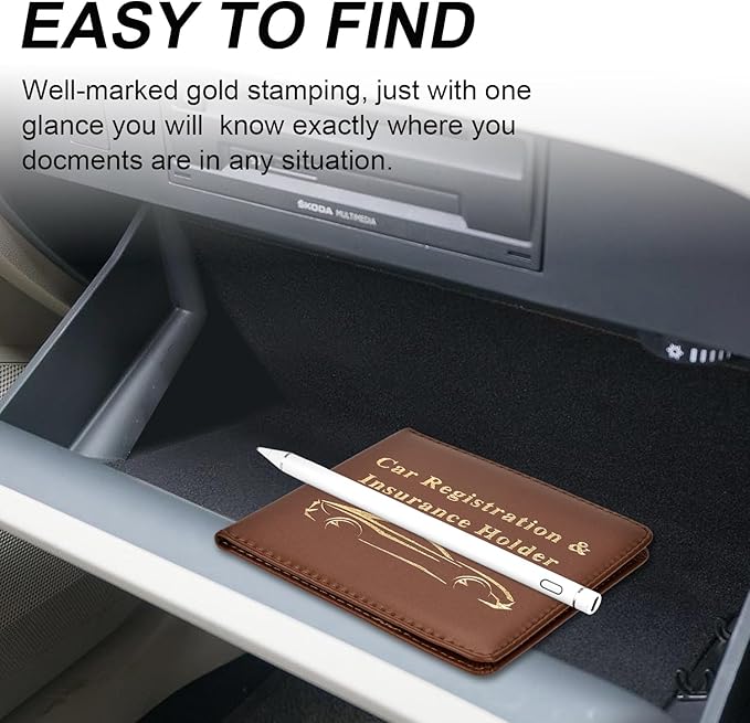 Cacturism Car Registration and Insurance Holder, Vehicle Glove Box Car Organizer Men Women Wallet Accessories Case for Cards, Essential Document, Driver License, Brown