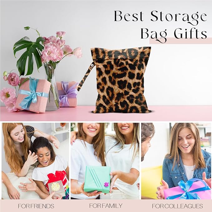 Wet Bag for Swimsuit, Beach Travel Essentials Wet Dry Bag, for Sunscreen Toiletry Dirty Clothes Yoga Gym Diaper, Friends Summer Beach Vacation Gifts. Leopard
