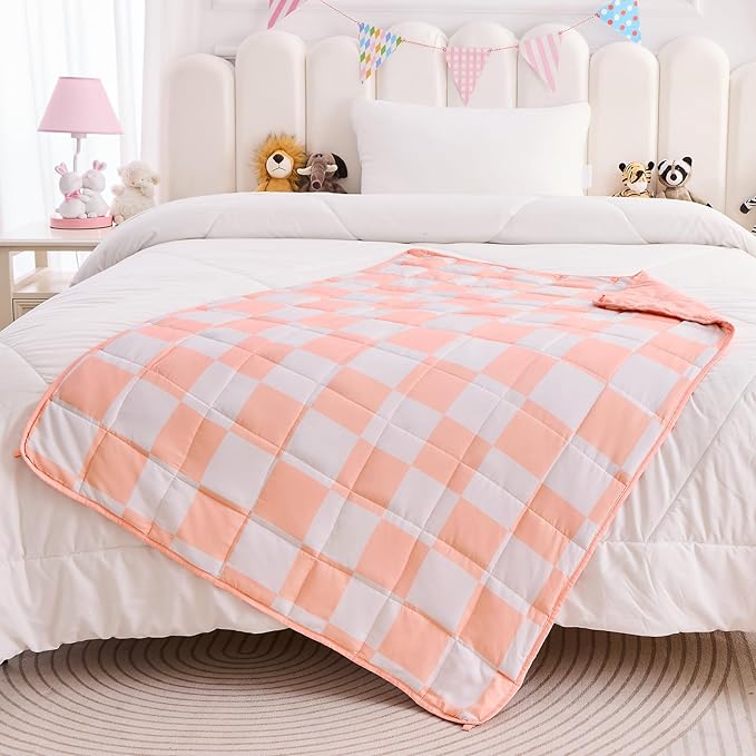 yescool Pink Checkered Weighted Blanket 10 Pounds Plaid Weighted Throw Blanket, Twin Heavy Blanket for Sleeping, Tartan Bed Throw Blanket Gifts for 80-110lbs, 40"x60"