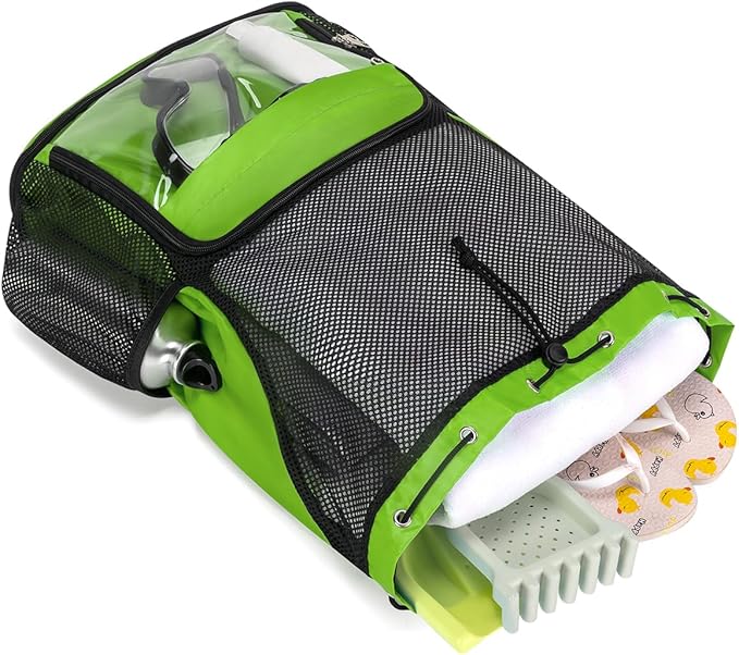 Drawstring Backpack Sandproof Beach Backpack with Shoe Compartment & Wet Pocket Waterproof Mesh Swim Bag Pool Bag for Gym, Travel and Workout Gear (Mint Green)