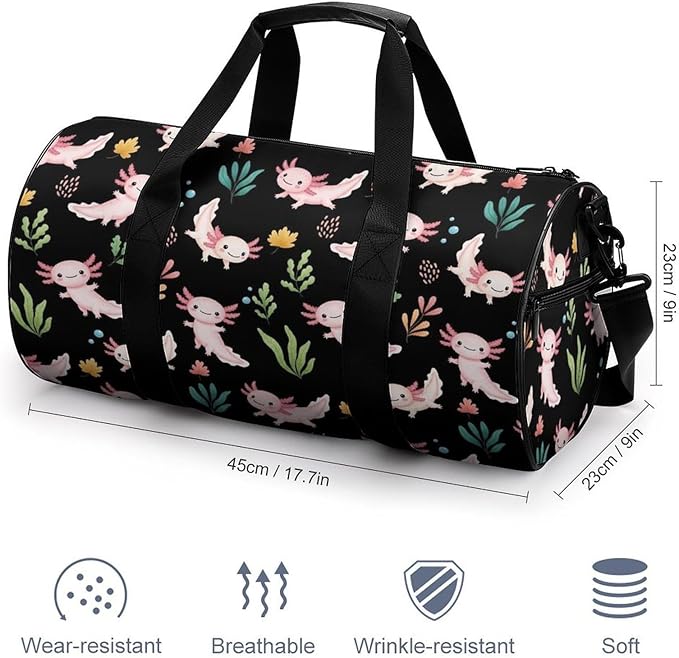 Foldable Gym Travel Bag Axolotl Lovers Overnight Weekender Travel Bag Dance Sports Gymnastics Bags Unisex Overnight Bags