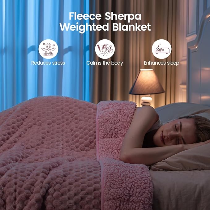 Super Fuzzy Soft Fleece Sherpa Weighted Blanket 15 lbs for Adults, 3D Imitation Turtle Shell Luxury Weighted Throw for Better Sleep, Dual Sided Cozy Heavy Blankets for Couch Bed, Pink, 60" x 80"