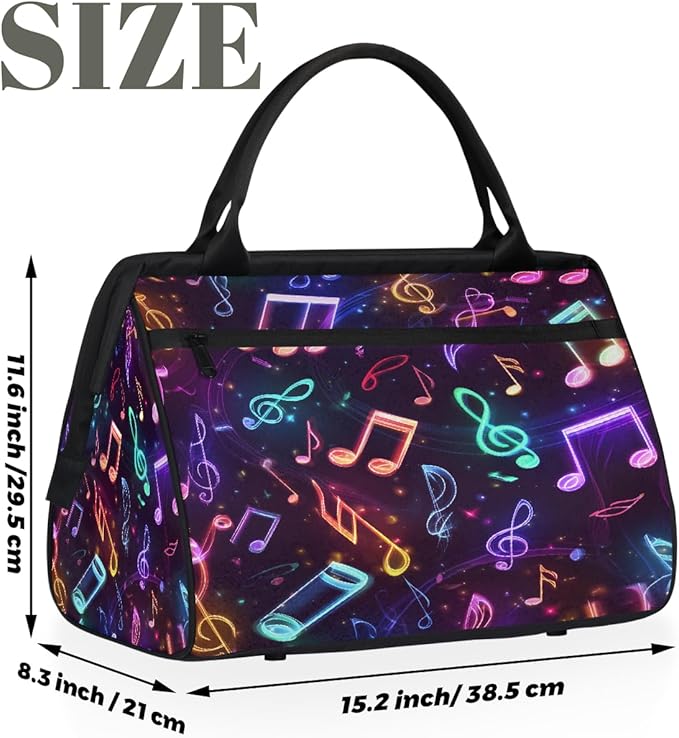 Gym Bag for Women Men, Colorful Neon Music Note Sports Duffel Bags, Waterproof Travel Weekender Overnight Carry On Tote Bags for Travel Sports