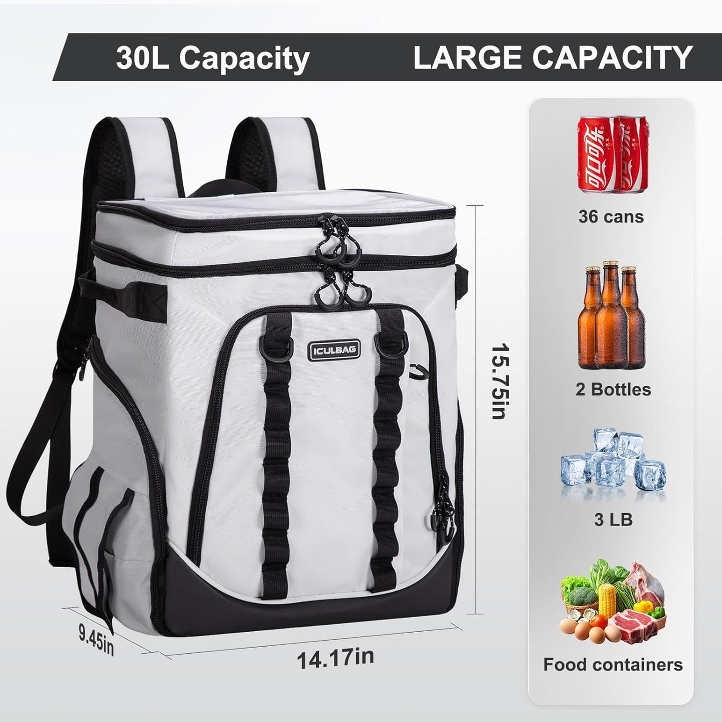 Beach Cooler Backpack for Men 36cans Insulated Backpack Cooler Lunch Bag for Women Camping Hiking Picnic Travel for 18 Hours Cooling 30L