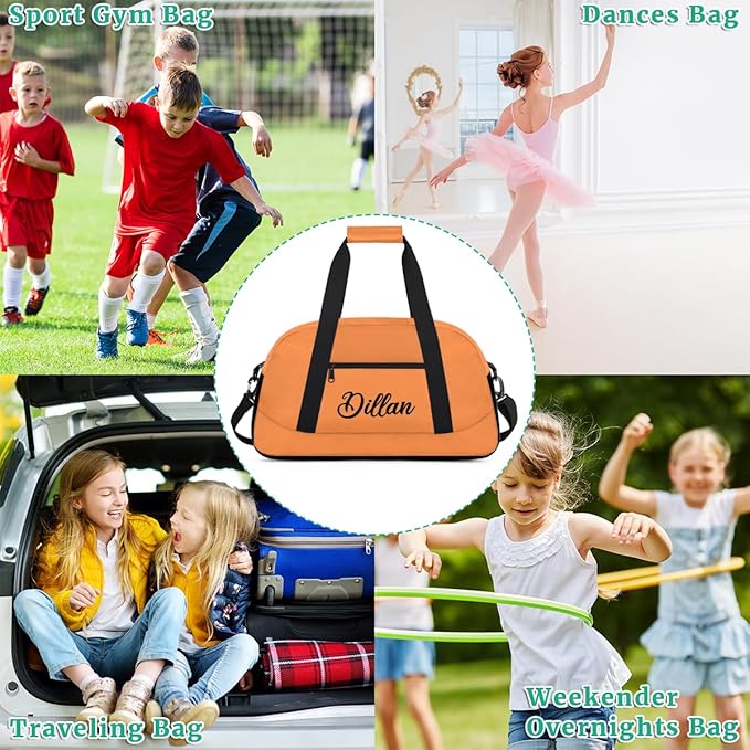 Custom Name Gym Duffel for Kids,Personalized Sports Bag Lightweight Gym Bags for Boys & Girls,Fitness Travel Weekender for Travel, Workout Orange