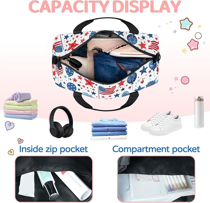 Flags Overnight Travel Bag Unisex White Blue Red Carry-On Size Tote Bag Suitable for Travel Duffle Gym Sports