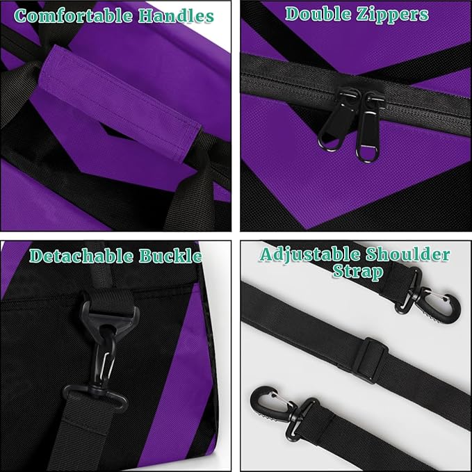 Custom Name Black Purple Cheerleading Squad Gym Travel Duffle Bag with Front Zipper Pocket Personalizedfor Sports Bag for Overnight, Weekender, Carry On,Workout & Dance, 18.9 * 8.7 * 10.6 in