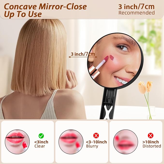 Magnifying Mirror 30X/5X Double Sided Hand Mirror, Precision Makeup at 30X Magnification & Overall View at 5X，Travel Handheld Magnified Makeup Mirror with Handle & Table Stand, Vanity Cosmetic Mirror