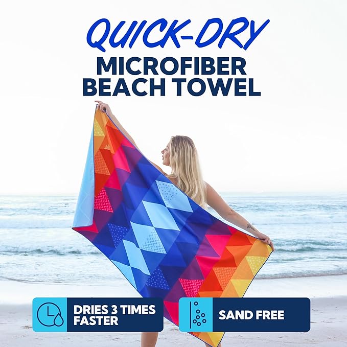 SUN NINJA Quick Dry Towel - Microfiber Beach Towel - Lightweight & Compact for Beach, Travel, Pool, Yoga, Camping - 63x32 inch XL, Large Absorbent, Sand Free Swim Towels for Adults & Kids