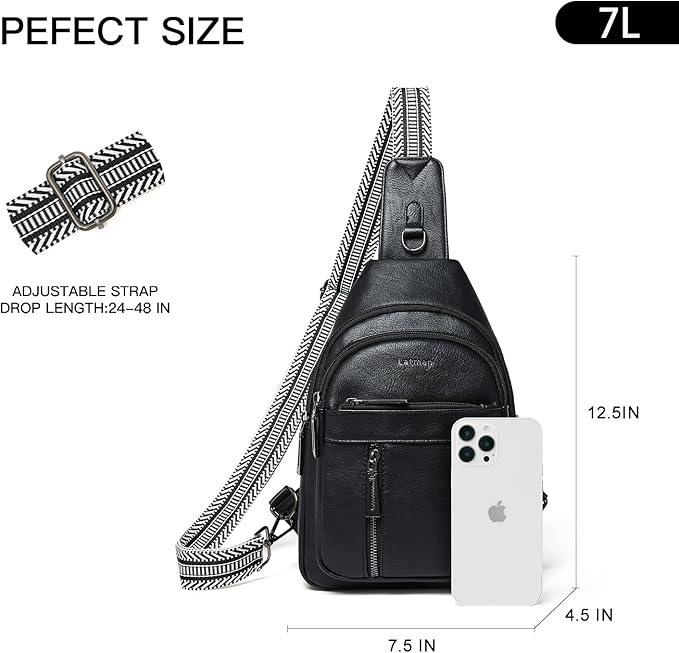 7L Sling Bag For Women Men Backpack Fanny Pack Crossbody Chest Travel Shoulder Belt Bags Purse Handbag PU Leather