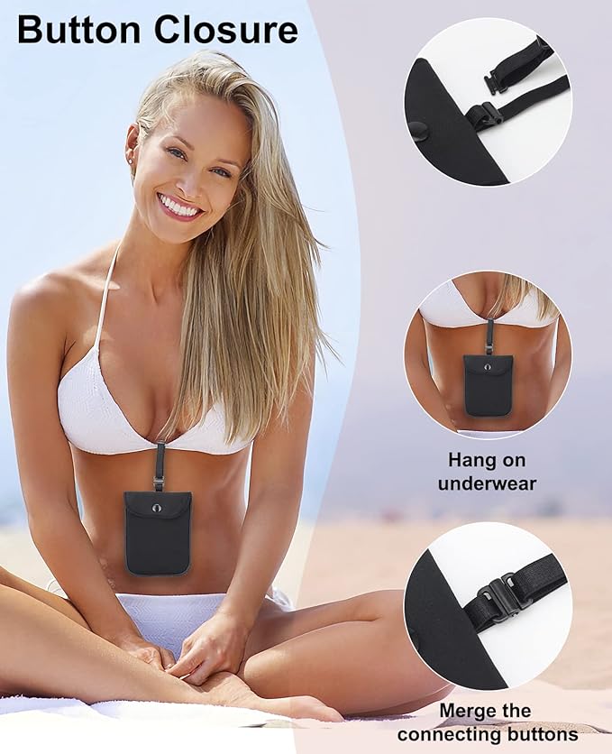 Hidden Bra Wallet, Travel Neck Pouch & Secert Money Pocket for Woman to Keep Valuables Safe for Secure Travel with Adjustable, Elastic Strap(Black)