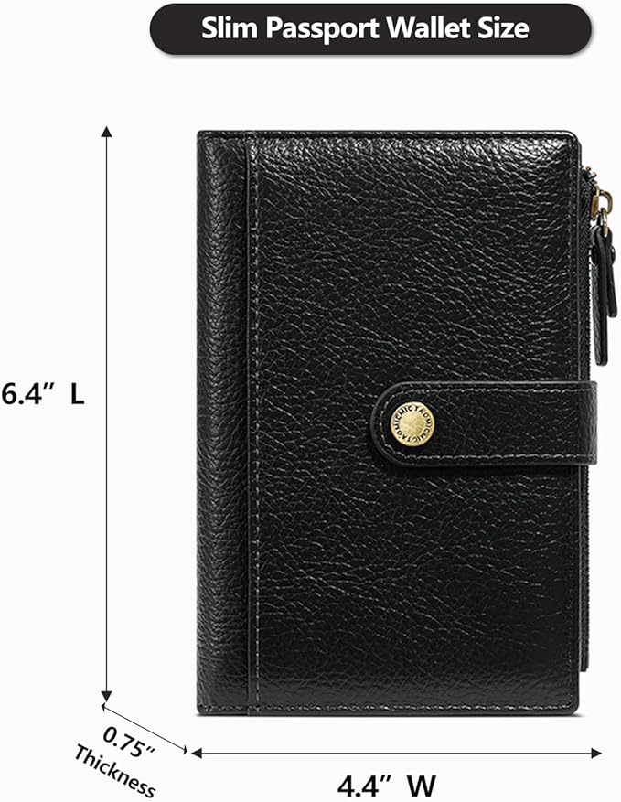 Slim RFID Blocking Passport Holder Wallet,PU Leather Travel Card Organizer,Lightweight Passport Case for Women Men (Black)