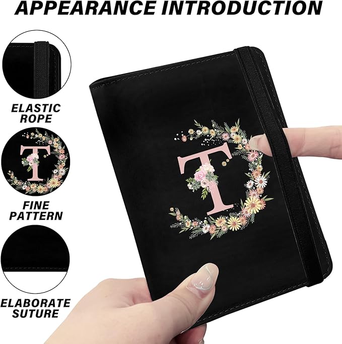 Cute Passport Holder and Holder Combo Passport Cover with RFID Blocking Women Men Compatible Wallet Credit Card Protector (Initial Monogram-T)