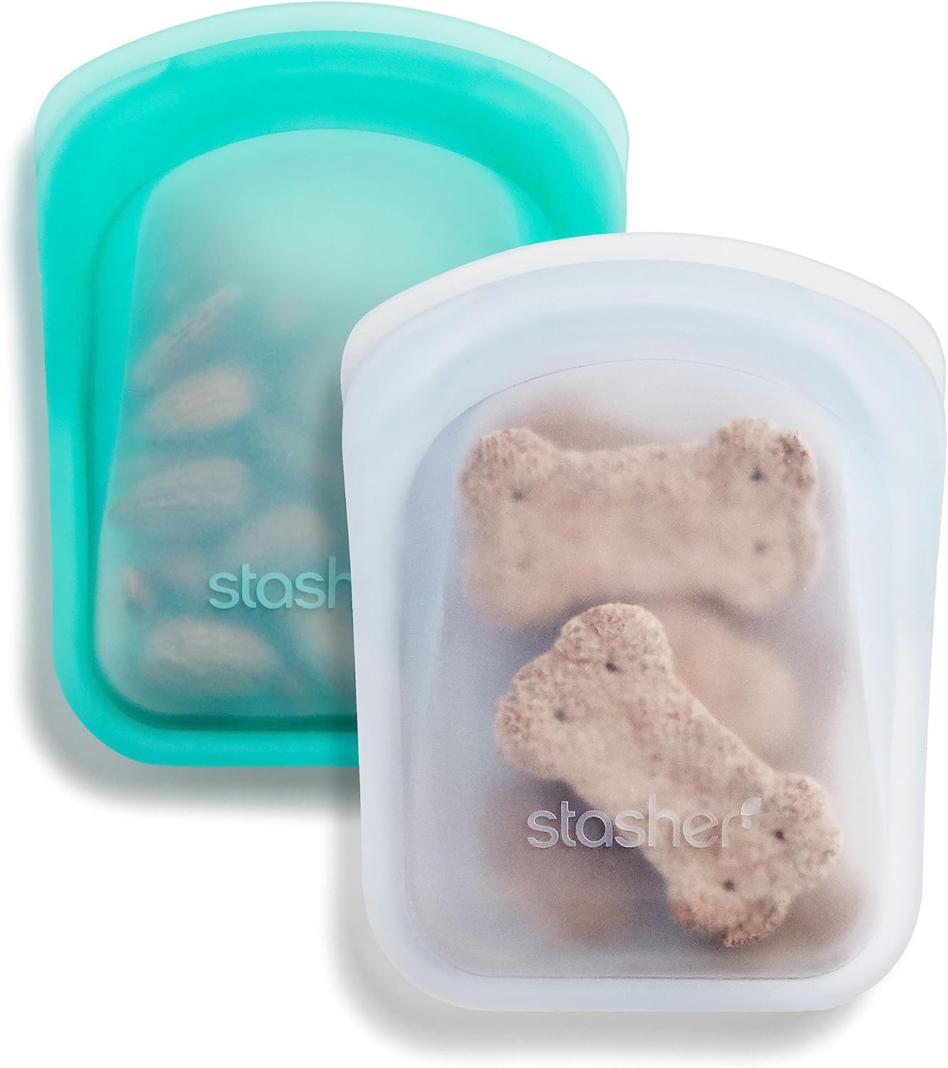 Stasher Premium Silicone Reusable Food Storage Pocket Bags, 2-Pack, Clear + Aqua, Multi-Use Food Storage Bags, Lunch Bag, Travel Containers, BPA Free, Leak-free, Dishwasher-Safe, Eco-friendly, 4 Oz