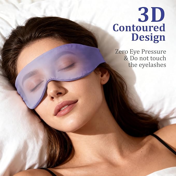 Silk Sleep Mask for Women & Men - 2 Pack Eye Masks for Sleep, 100% Blackout Sleeping Mask, 3D Zero Pressure Side Sleeper Night Blindfold Eye Cover for Travel Nap Couple (Purple & Blue)