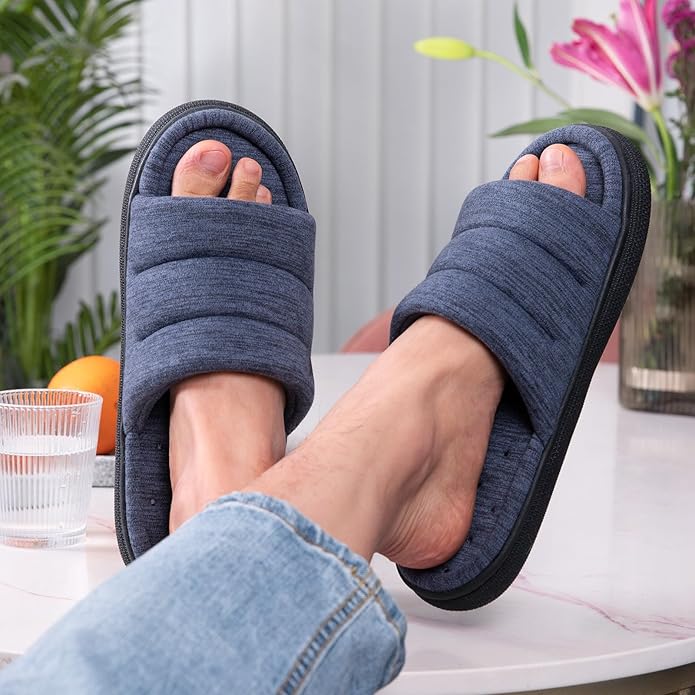VeraCosy Mens Open-Toe Slippers Memory Foam Indoor Outdoor House Shoes