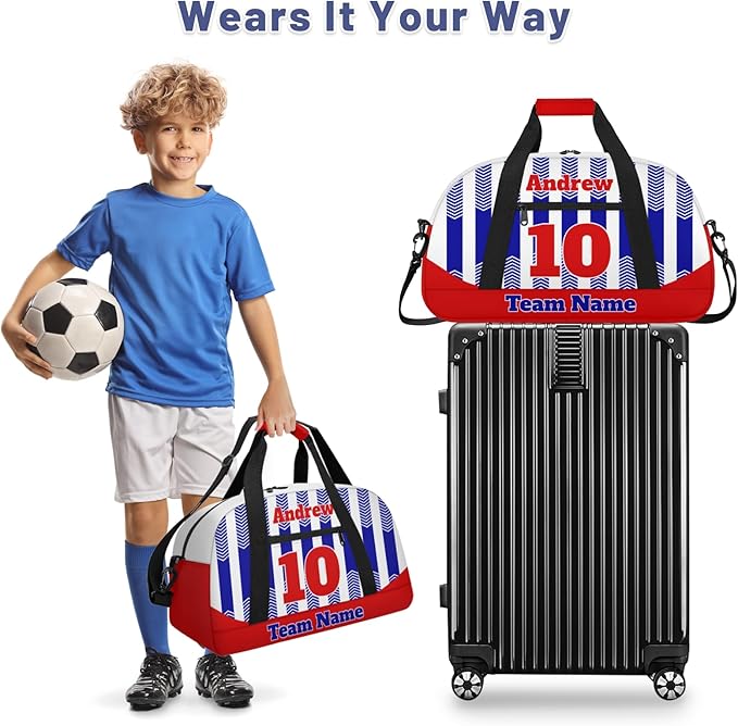 Basketball Soccer Gifts for Boys Girls - Custom Sports Duffle Bag, Personalized Name & Team Bag, Water-Resistant Gym Bag for Basketball, Soccer, Volleyball | Y-Navy Red