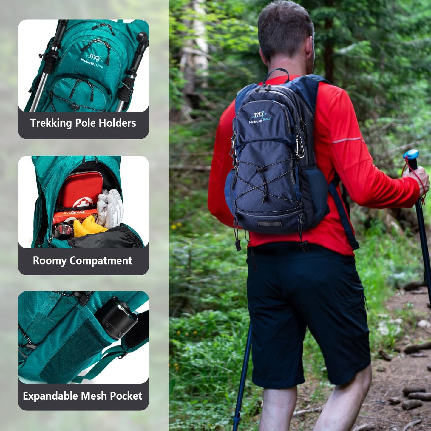 Insulated Hydration Backpack Pack with 2L Water Bladder Lightweight 22L Hiking Backpack Bag for Women Men Daypack for Hiking Running Festival Camping Biking