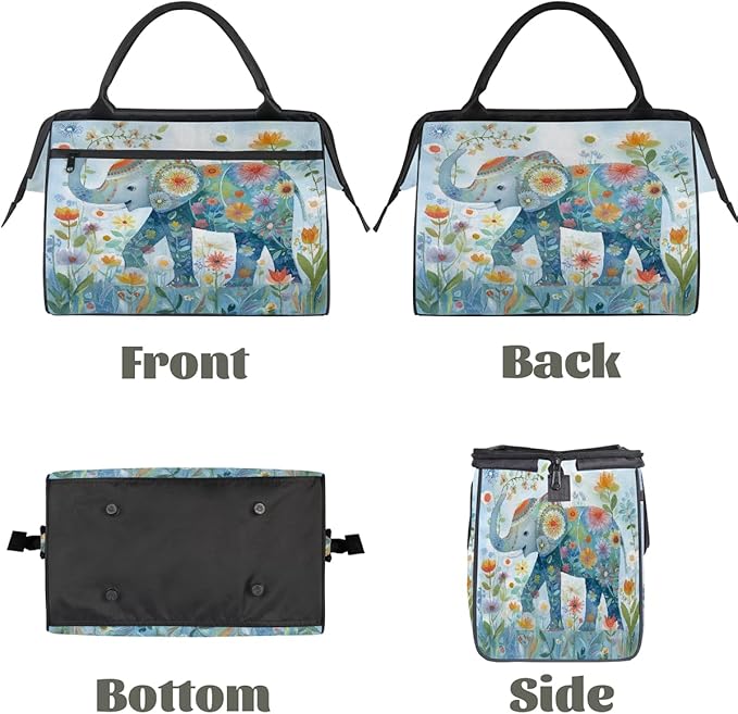 Gym Bag for Women Men, Floral Elephant Art Sports Duffel Bags, Waterproof Travel Weekender Overnight Carry On Tote Bags for Travel Sports
