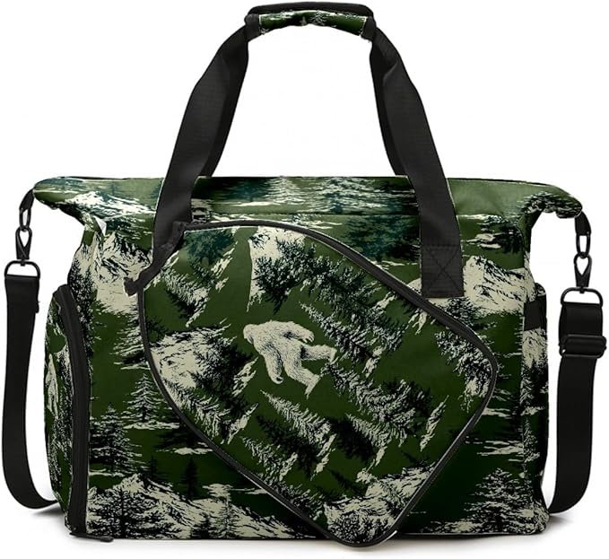 Mysterious Yeti Green Gym Bag for Women & Tennis Bag, Large Sports Duffel Bag Waterproof with Ventilated Shoe Compartment & Front Racket Sleeve, Lightweight Travel Weekender Overnight Bag
