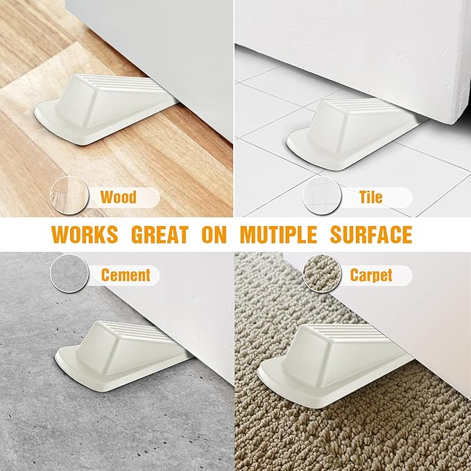 Crosize 5 Pack Door Stoppers for Bottom of Door, Premium Rubber Door Stops, Sturdy Door Wedge for Carpet, Tile, Concrete, Wood, Door Holder for Heavy Duty Door, White