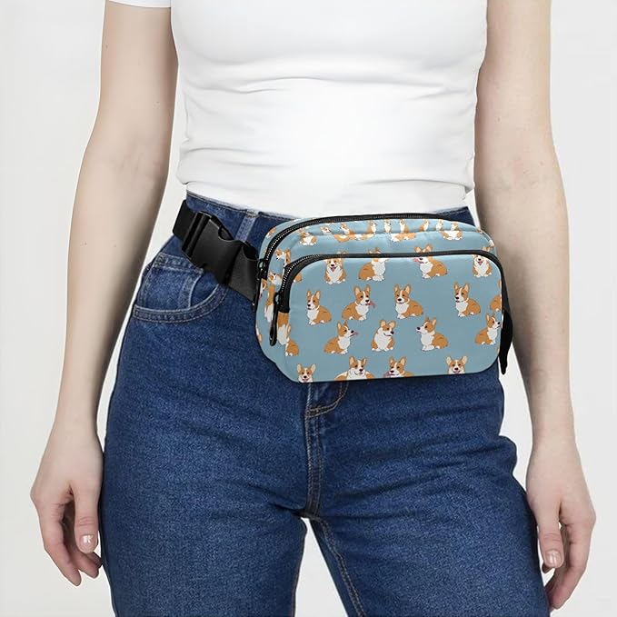 Kawaii Corgis Dog Fanny Pack for Women Men Water Resistant Fashion Waist Packs with Adjustable Strap Belt Bag for Travel Workout Jogging Hiking 21219314