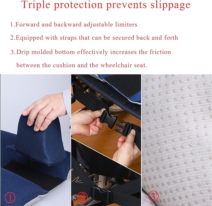 Wheelchair Wedge Cushion with Seat Belt, Non-Slip Wheelchair Cushion for Seniors, Suitable for Seniors - Prevents Forward Sliding, Positioning, Transferring and Relieving Pressure (Blue)