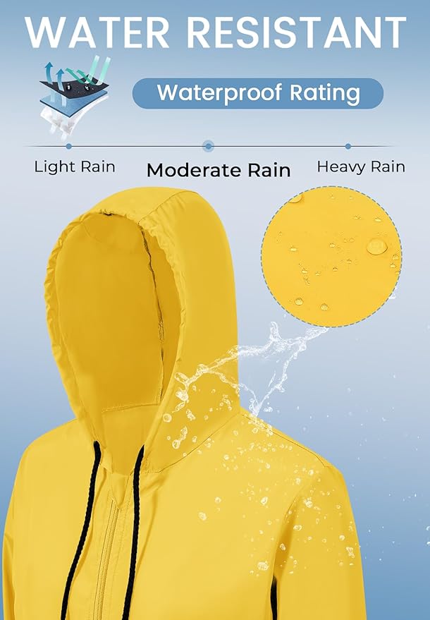 Zando Lightweight Rain Jacket Women Waterproof - Raincoat for Women Packable Rain coat Hooded Windbreaker for Travel Outdoor