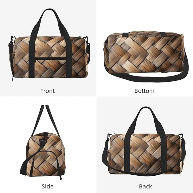 Bamboo Weave Women'S Gym Duffle Bag With Shoes Compartment, Ideal For Travel, Gym, Sports, Duffel, Weekender