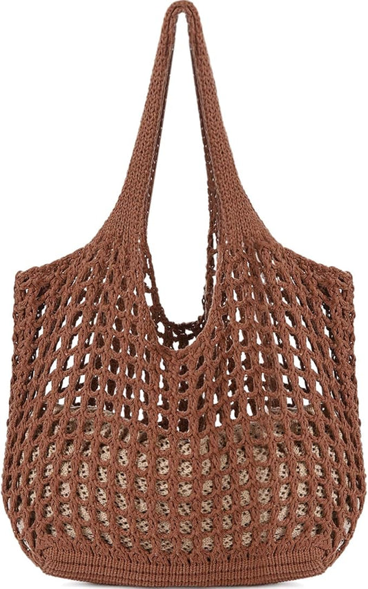 WantGor Crochet Bags, Beach Mesh Tote Bag Womens Shoulder Shopping Handbag Casual Travel Totes Bag Foldable Hobo Bags