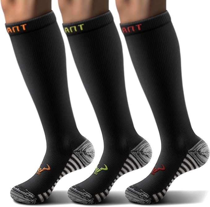 BULLIANT Men Compression Socks 3Pairs-Knee High Socks 15-20 Pressure Unise- Cushioned Sole Extra Wicking