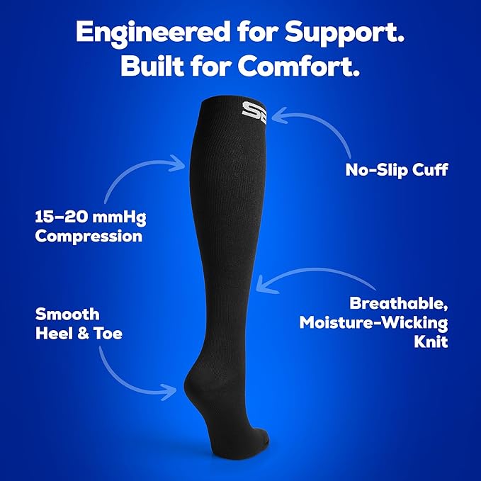 SB SOX Lite Compression Socks for Men & Women (15-20mmHg) – Best Compression Socks for Travel, Sports, and Daily Wear - XXL Sizes too!