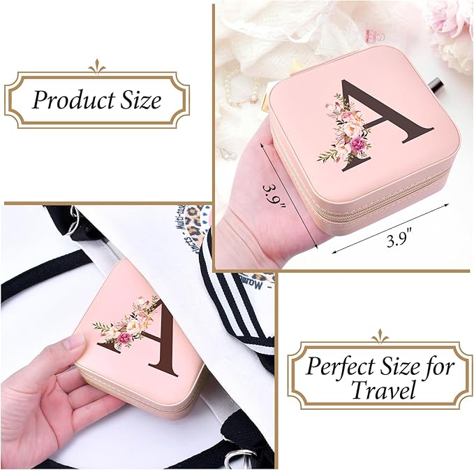 Easter Basket Stuffers for Teens Essentials, Valentines Day Christmas Stocking Stuffers for Women Teen Girl Gifts Trendy Stuff Travel Jewelry Box Case Organizer Personalized Birthday Gifts, Initial A