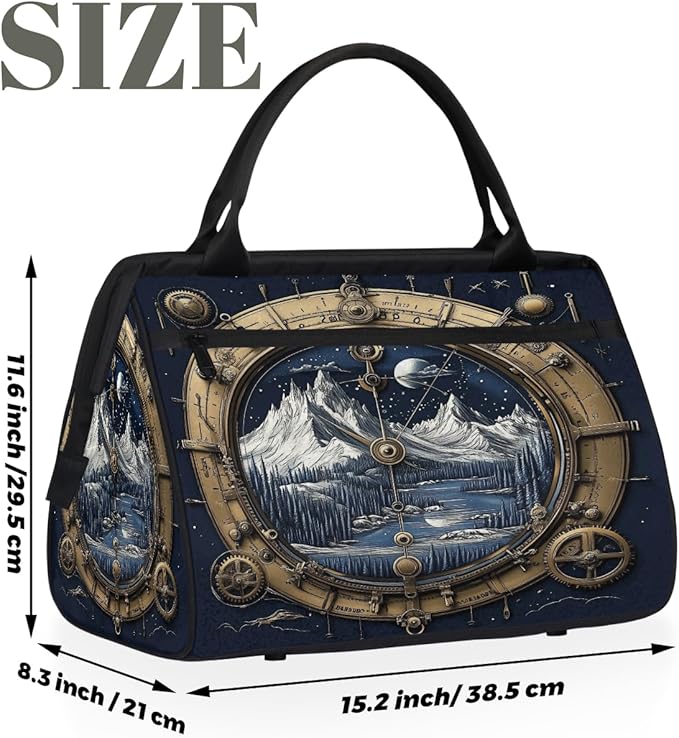 Multipurpose Duffle Bag, Waterproof Carry On Bag with Spacious Design, Retro Compass Mountain Gym Bags, 15.2x8.3x11.6in