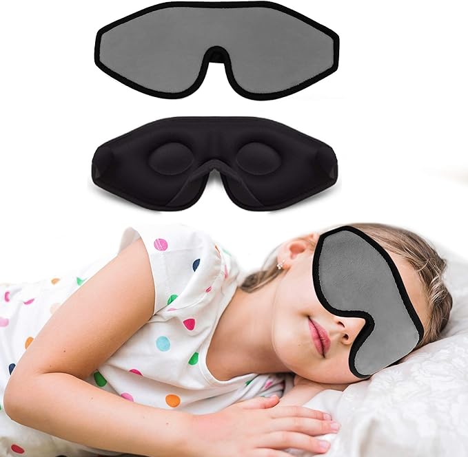 3D Sleep Mask for Kids, Light Block Sleeping Blindfold Memory Foam Contoured Eye Mask for Sleep, Adjustable Strap Eye Cover and Travel Sleep Mask for Boys Girls, Grey