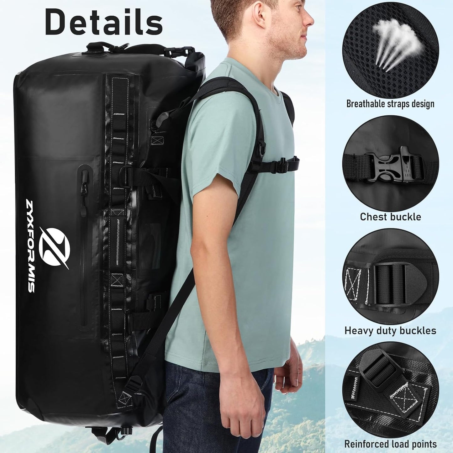 Waterproof Duffel Bag, Large Waterproof Duffel Backpack for Beach Vacation, Marine Dry Bags for Adventures, Heavy Duty Duffle Bag for Kayaking Boating Hiking Camping, 65L/110L/160L Sizes