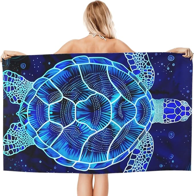 Microfiber Beach Towel, Sea Turtle Beach Towels 32x52in,Quick Dry, Sand Free, Ultra Soft & Oversized Towel for Travel, Outdoor, Bathroom, Swimming - Ideal for Pool, Camping, Yoga, or Gift Decor