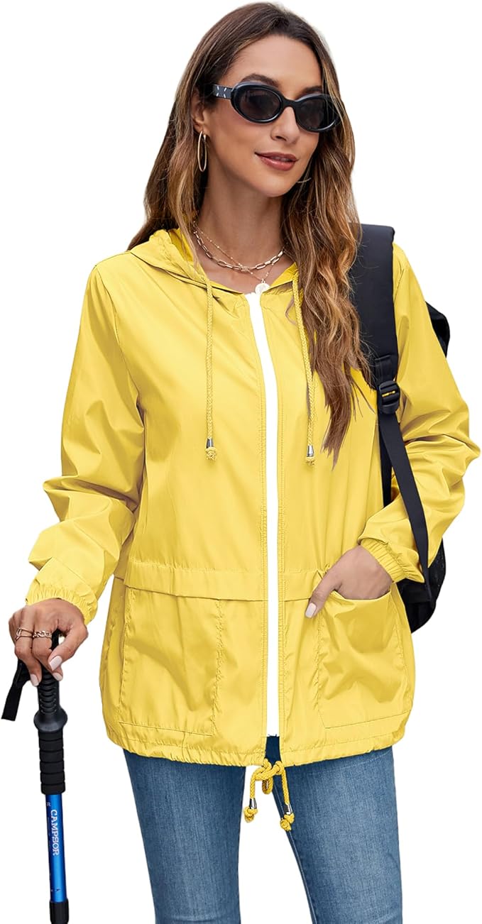 Hount Women's Lightweight Hooded Raincoat Waterproof Packable Active Outdoor Rain Jacket (S-3XL)