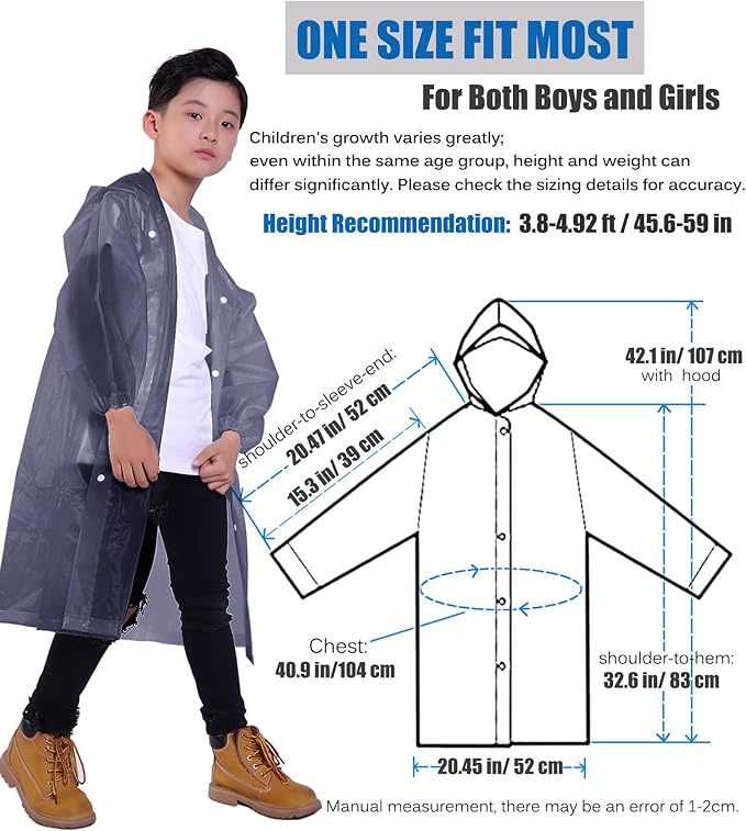 Kids Rain Jacket, 2 Pack Rain Ponchos for Kids - Reusable Raincoats for Boys and Girls Waterproof Outdoor Rain Gear