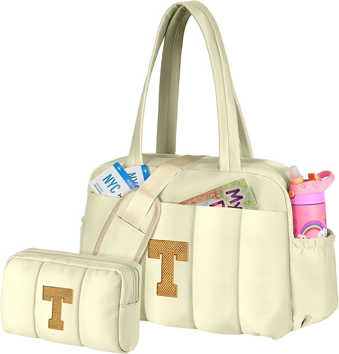 Duffle Bag for Travel Women, Travel Bags，Bridal Shower Gifts-Initial Overnight Bag with Wet Pocket，Lightweight Weekender Bags Personalized Gym Tote with Makeup Pouch
