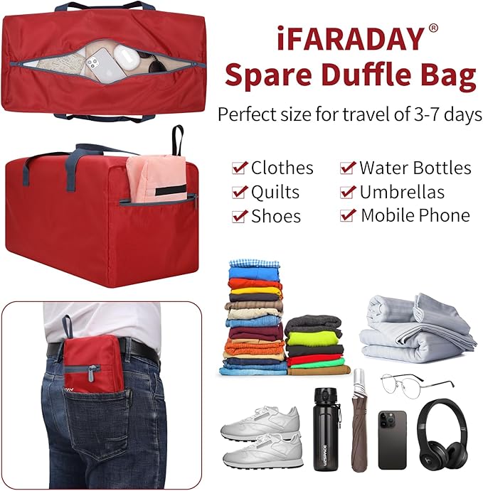 35L Small Foldable Duffle Bag - 22 inch Lightweight Spare Storage Bag for Travel(Red)