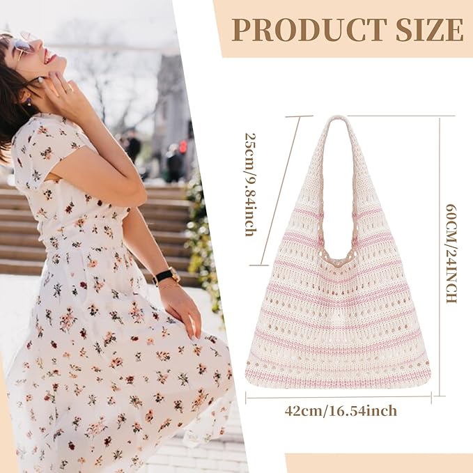 Sightor Crochet Tote Bag, Mesh Beach Bag Knit Summer Hobo Bag Vacation Boho Tote Bag for Women