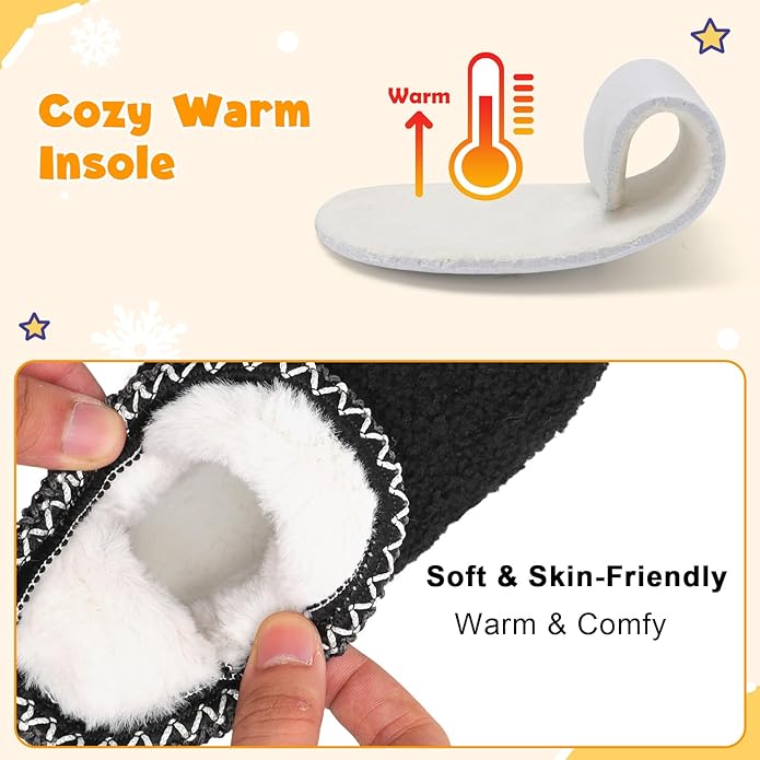 LeIsfIt Toddler Slippers Boys Girls Cozy Warm House Shoes Kids Non-slip Winter Slipper Booties Slip on Plush Lining Sock Slippers