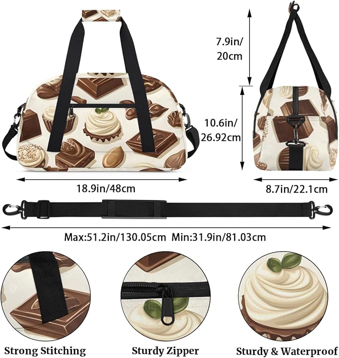Black And White Chocolate Kids-Duffel-Bags Gymnastics Dance Bag Carry-On Overnight Travel Gym Lightweight Dance Sports Bags For Girls Boys Kids，