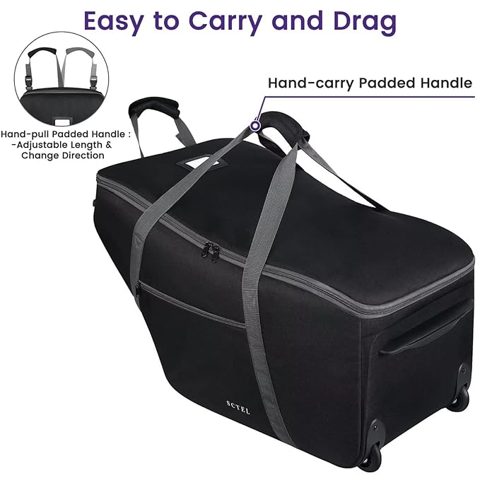 Car Seat Travel Bag for Airplane Fits Chicco KeyFit 30, UPPAbaby MESA, Nuna Pipa, Padded Car Seat Bag with Wheels, Infant Gate Check Bag with side pocket, Protective Feet, Adjustable Handle