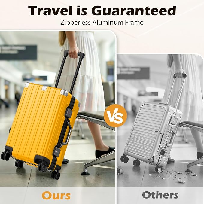 Krute Aluminum Frame Carry On Luggage 20 Inch Zipperless Luggages USB Charger Hardside PC Suitcase With Spinner Wheels Airline Approved Hard Shell Suitcases with TSA Lock (1 Piece)