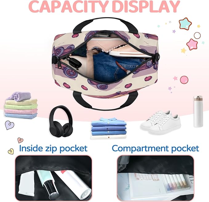wooden Cart Travel Duffle Bag for Women Men, Overnight Weekender Bag, Carry on Tote for Sport Gym