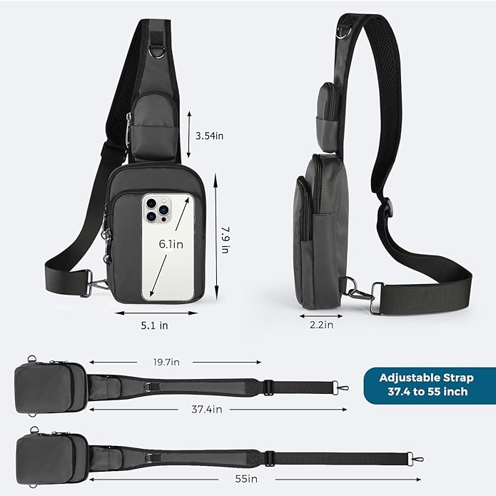 Sling Bag, Crossbody Bag with Zipper Lock, RFID & Water Resistant for Women and Men Small Chest Bag for Travel Casual