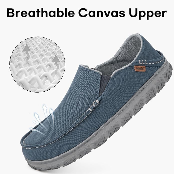 LongBay Men's Moccasin Slippers Comfy Warm Memory Foam House Shoes Winter for Indoor Outdoor