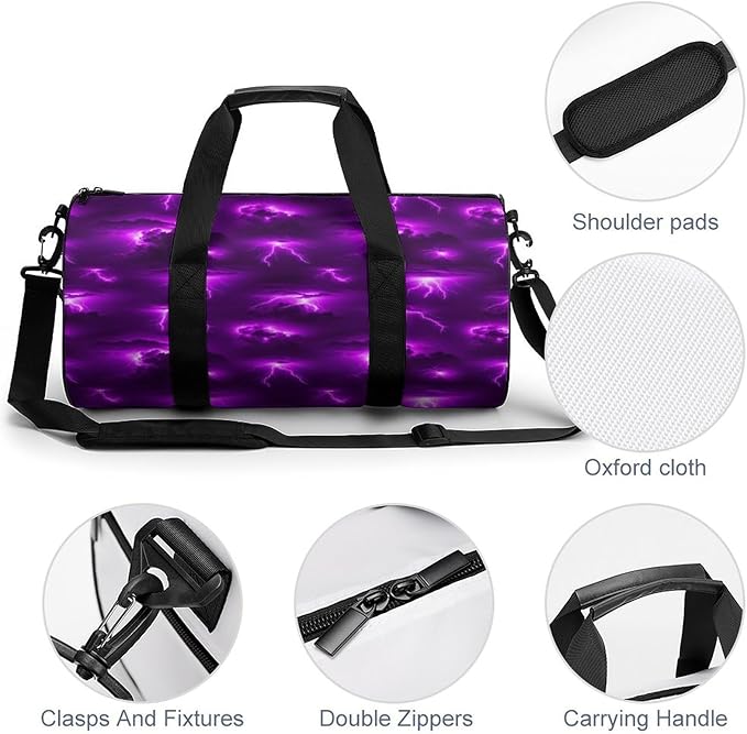 Travel Sports Lightweight Carry On Bag Purple Lightning Weekender Overnight Bag Dance Sports Gymnastics Bags for Men Women